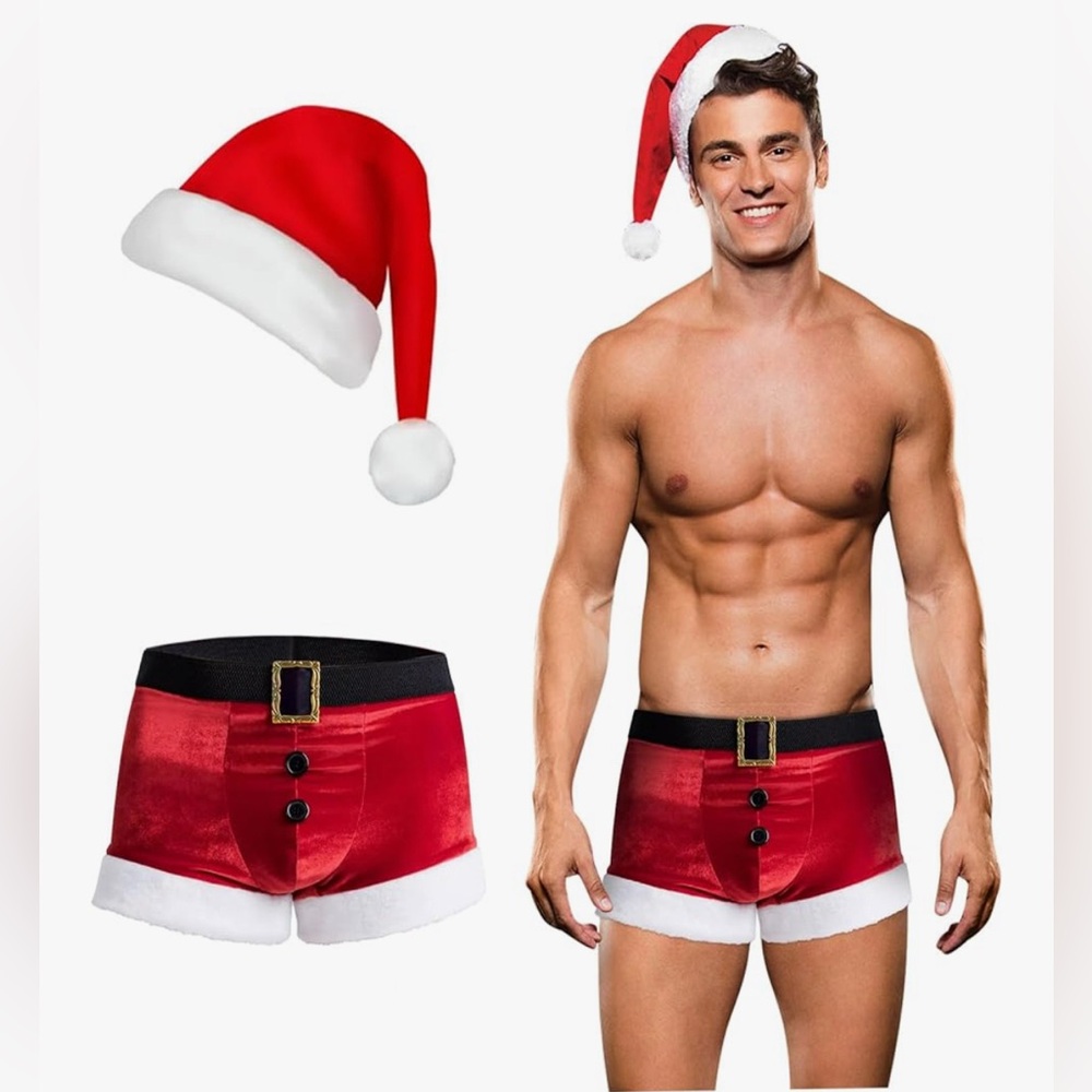 NIB RSLOVE Men's 2 Piece Christmas Boxers With Hat - Size: Small